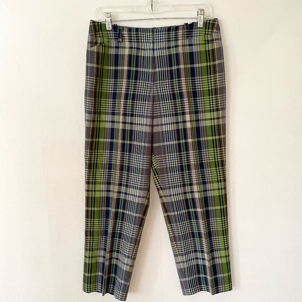 TALBOTS Size 8 Petite Silk Cotton Blend Lined Plaid Trouser Ankle Pants